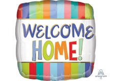 Foil Balloon - Shape - Square - "Welcome HOME!" - Striped - 45 cm